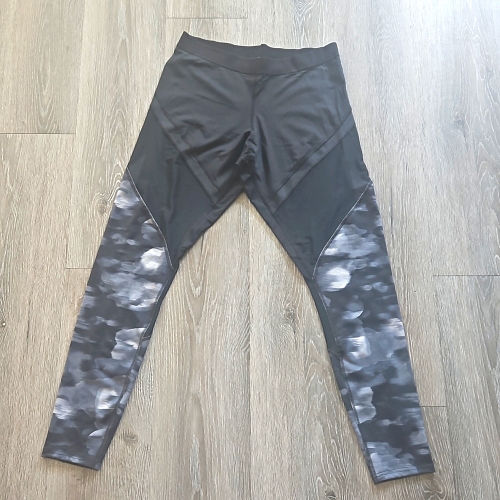 Black Gray Floral Sheer Joggers Yoga Pants XL